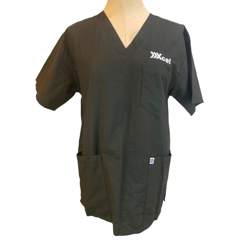Small Spectrum Women's Black Scrub Uniform Top Embroidered "Xcel" New